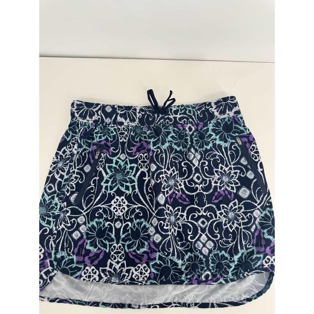 Outdoor Lifestyle Sz M Navy Blue Floral Athletic‎ Skort with Zipper Pockets